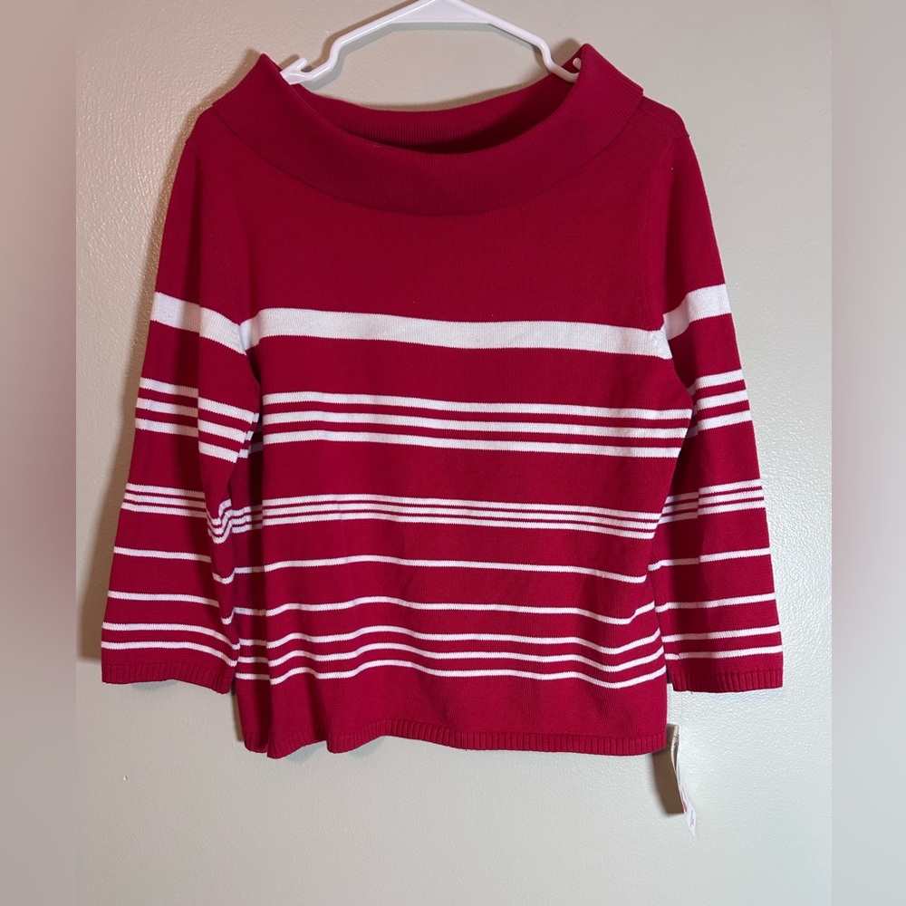 NWT Rafaella red white striped boat neck sweater 3/4 length sleeves size Large